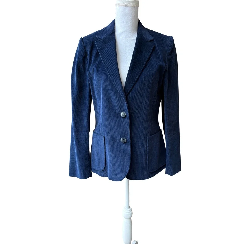 Vintage Navy Blue Corduroy Blazer Women's Small Tailored Jacket Preppy Academia